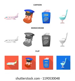 Vector illustration of airport and airplane symbol. Collection of airport and plane vector icon for stock.