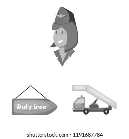 Vector illustration of airport and airplane symbol. Collection of airport and plane stock vector illustration.