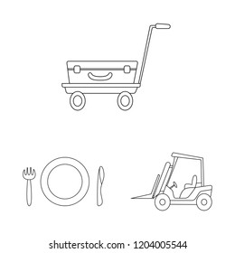 Vector illustration of airport and airplane symbol. Set of airport and plane vector icon for stock.