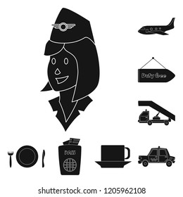 Vector illustration of airport and airplane symbol. Collection of airport and plane stock vector illustration.