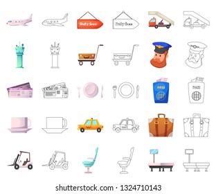 Vector illustration of airport and airplane symbol. Set of airport and plane stock symbol for web.