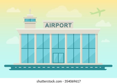 Vector Illustration of Airport. Flat Design Style.