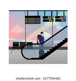 Vector illustration of a airport lounge with passengers wearing masks during and post pandemic situation 