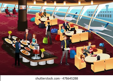 A Vector Illustration Of Airport Lounge Scene