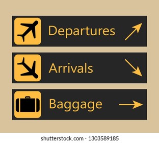 Vector illustration of airport signs, landmarks