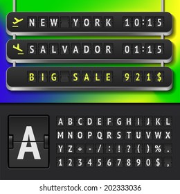 Vector illustration of airport timetable with brasilian cities and scoreboard alphabet
