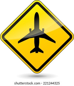 Vector Illustration Of Airport Yellow Sign On White Background