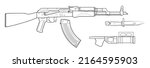Vector illustration of AK assault rifle with additional equipment such as a magazine, bayonet and grenade launcher 