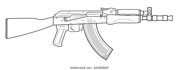 Ilustración vectorial del rifle de asalto AK con barril corto sobre el fondo blanco