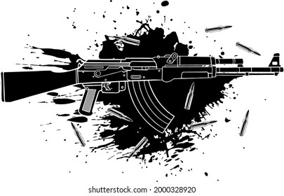 ilustración vectorial de Ak-47, balas y sangre