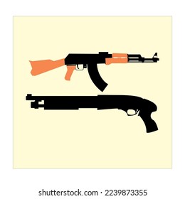 vector illustration of Ak7 Weapon AND SHOOTGUN, for free design.