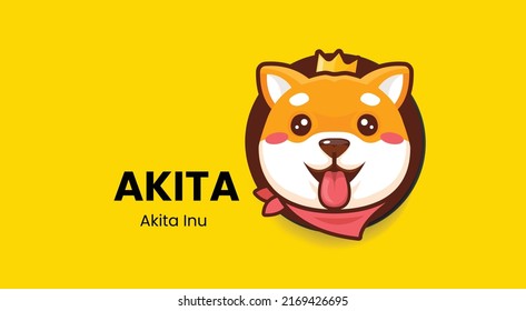 Vector illustration of Akita Inu, AKITA crypto currency logo on yellow background with copy space. Akita Inu, AKITA cryptocurrency token logo or symbol banner.