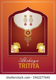 Vector illustration of akshaya tritiya sale promotion flyer with gold coin and gold necklace