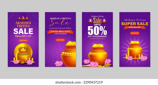 Vector illustration of Akshaya Tritiya Sale social media story post feed mockup template design set 