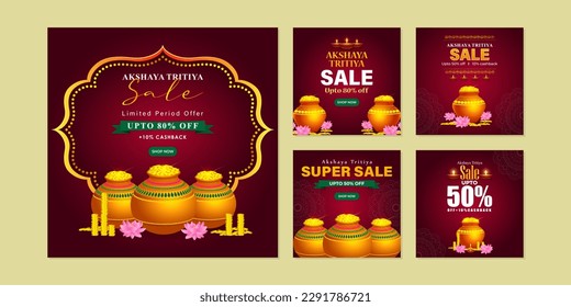 Vector illustration of Akshaya Tritiya Sale social media story post feed mockup template design set 
