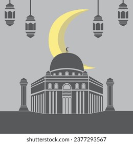 Vector illustration of the Al Aqsa Mosque mosque can be used for invitation designs and for backgrounds for official, non-official events, with vectors that are easy to change colors