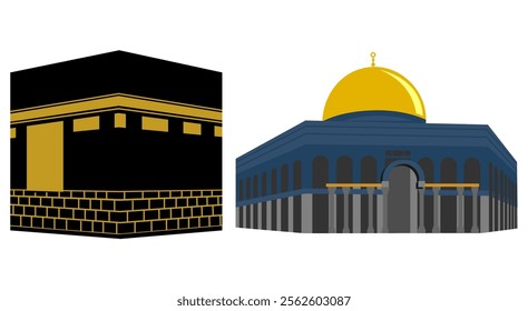  vector illustration al Aqsa mosque and Kaaba. suitable for poster, banner, greeting card
