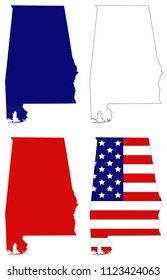 vector illustration of Alabama maps with USA flag