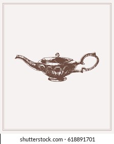 Vector illustration of an Aladdin lamp in vintage style. Sketch drawn by hand