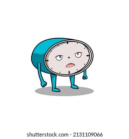 Ilustración vectorial de un reloj despertador con ojos, boca, manos y pies