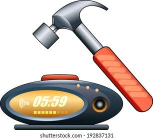 Vector illustration of alarm clock and hammer