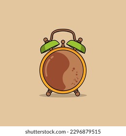 vector illustration of a Alarm clock with hot coffee. the alarm clock goes off It's time for coffee with pals.