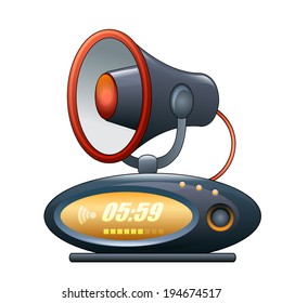 A vector illustration of alarm clock with megaphone