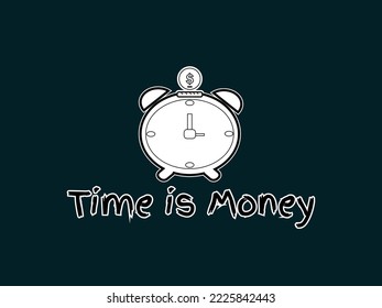 vector illustration of an alarm clock and money, proverb symbol of time is money.