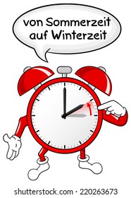 vector illustration of a alarm clock return to standard time daylight saving time ends (german text)
