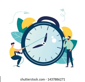 Vector illustration, the alarm clock is ringing on a white background, the concept of working time management, quick response to awakening, transfer of time back vector