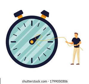Vector illustration, the alarm clock is ringing on a white background, the concept of working time management, quick response to awakening, transfer of time back