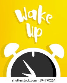 Vector illustration with alarm clock. Wake up poster.