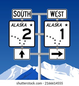 Vector illustration of the Alaska State Highway road sign on metallic post