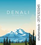Vector illustration. Alaska, travel poster, banner, cover, postcard. Tourism, nature.