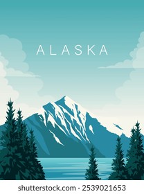Vector illustration. Alaska travel poster, banner, postcard, cover. Modern design. Tourism, travel.