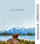Vector illustration. Alaska. Wall poster, banner, postcard, cover. Modern style. Trips.