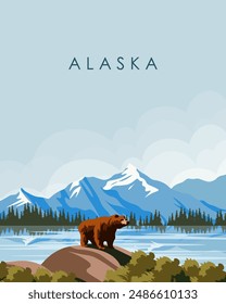 Vector illustration. Alaska. Wall poster, banner, postcard, cover. Modern style. Trips.