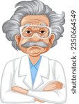 A vector illustration of Albert Einstein, the renowned theoretical physicist, wearing a scientist gown and goggles