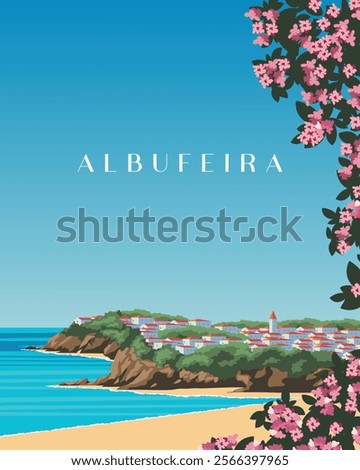 Vector illustration. Albufeira Portugal. Travel poster, banner, postcard, cover. Modern design. Tourism.