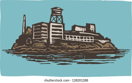 Vector illustration of Alcatraz island Federal prison