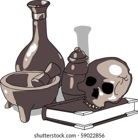 Vector illustration of an alchemist's bench