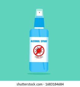 Vector illustration of an alcohol blue handwashing bottle For cleaning hands and killing germs, bacteria, viruses. CORONA, COVID-19 is available in both refill and spray type. On a green background.