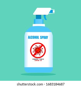 Vector illustration of an alcohol blue handwashing bottle For cleaning hands and killing germs, bacteria, viruses. CORONA, COVID-19 is available in both refill and spray type. On a green background.