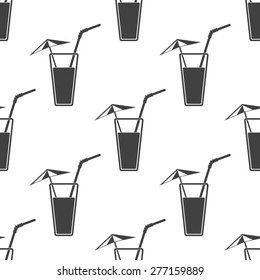Vector illustration of alcohol drink icon. Cold summer cocktail with umbrella and tubule in glass. Drink on the beach icon. Seamless pattern.