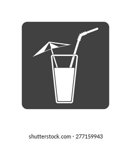 Vector illustration of alcohol drink icon. Cold summer cocktail with umbrella and tubule in glass. Drink on the beach icon. Black on white background.