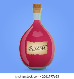 Vector illustration of alcohol drink Rum, old bottle.