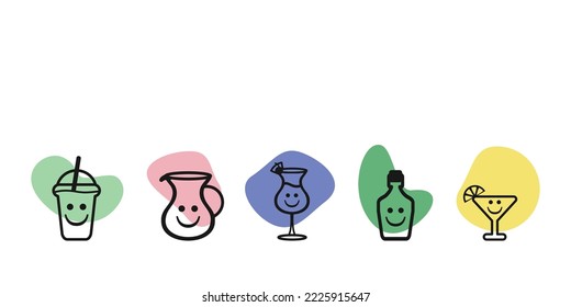 vector illustration of alcohol drinks and smile emotion for parties menus refreshments beverages