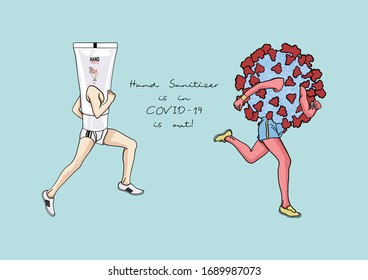 Vector Illustration of Alcohol Gel / Hand Sanitizer Gel versus COVID-19 / Coronavirus, hygiene concept