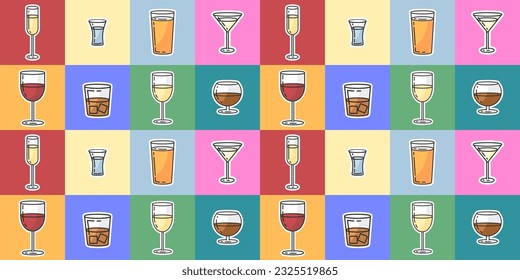 vector illustration of alcohol icons.alcohol template pattern for bar,menu,funny packaging