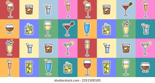 vector illustration of alcohol icons.alcohol template pattern for bar,menu,funny packaging. Vector illustration